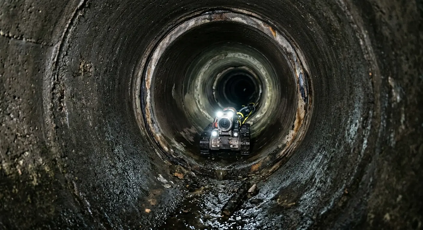Robotic sewer camera inspecting pipe interior for Drain Snake Service in South Berwick